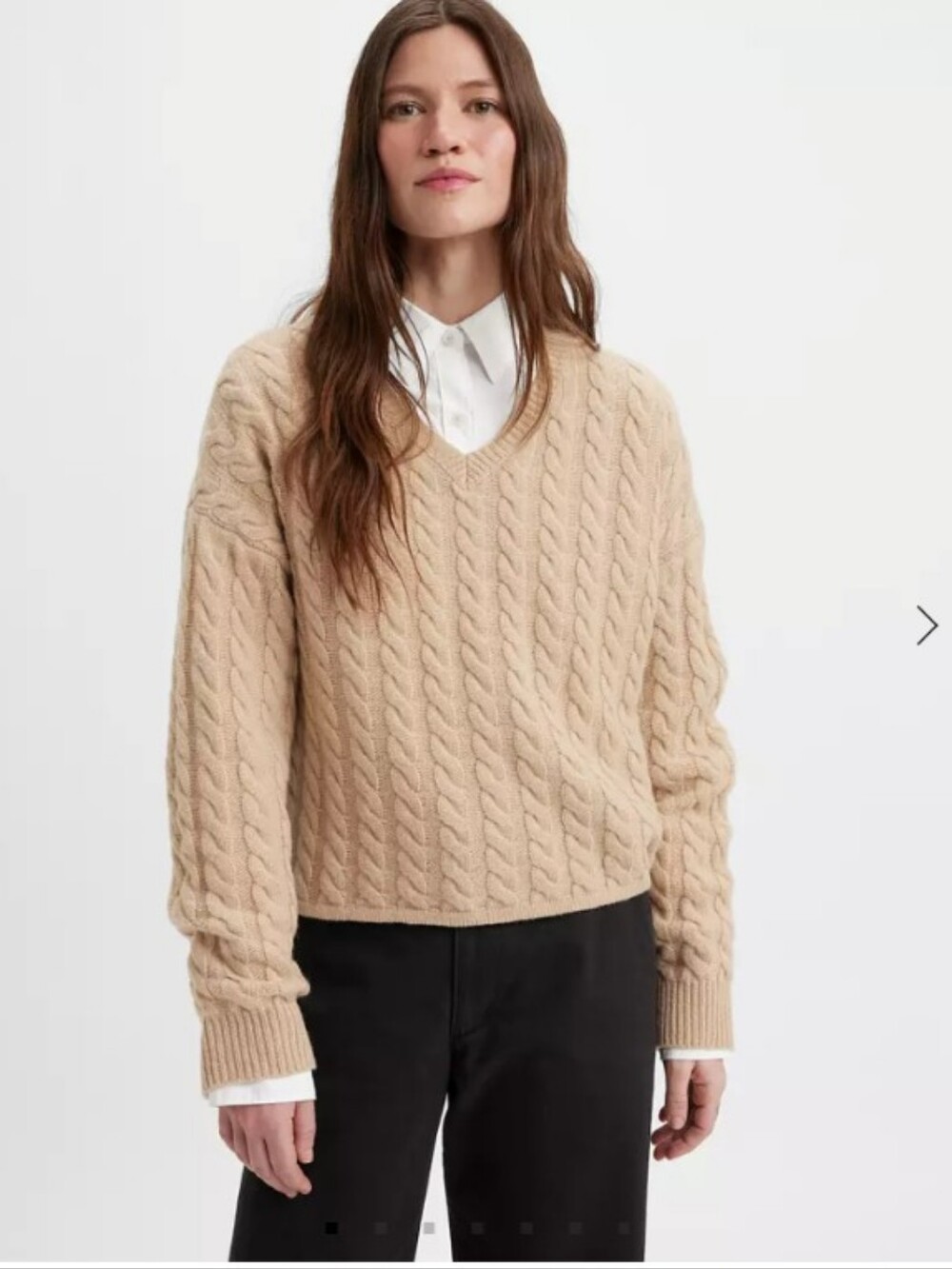 Levi's Wool Cable Knit V-Neck Sweater in Light Tan